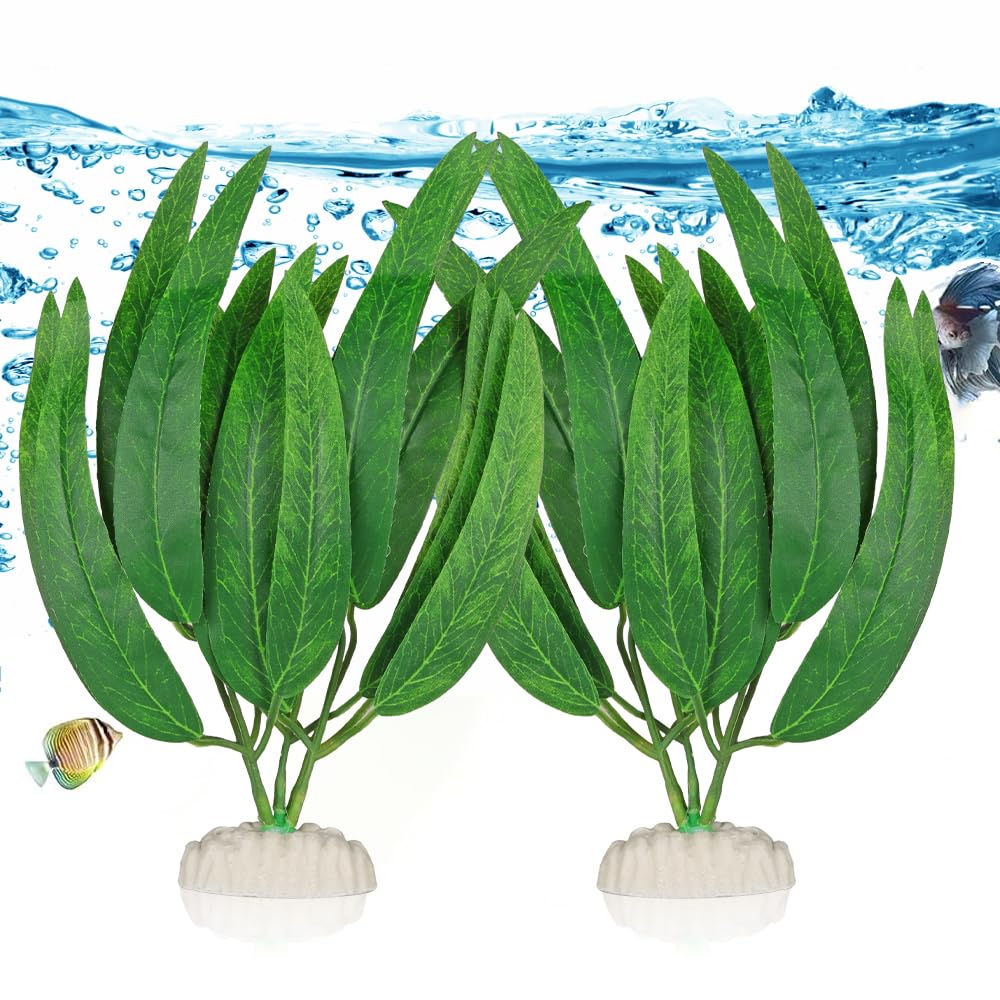 BEGONDIS 2Pcs Artificial Aquatic Plants Set - Lifelike Plastic Leaves for Aquarium Decoration, Easy to Maintain, Vibrant Underwater Garden (Green)