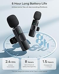 2 Pack Wireless Lavalier Microphone for iPhone iPad