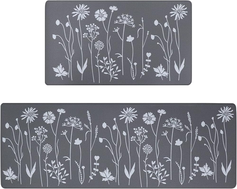 RLAVBL Kitchen Mats Set 120x44cm + 75x44cm Non-Slip Grey