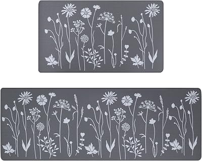 RLAVBL Kitchen Mats Set 120x44cm + 75x44cm Non-Slip Grey