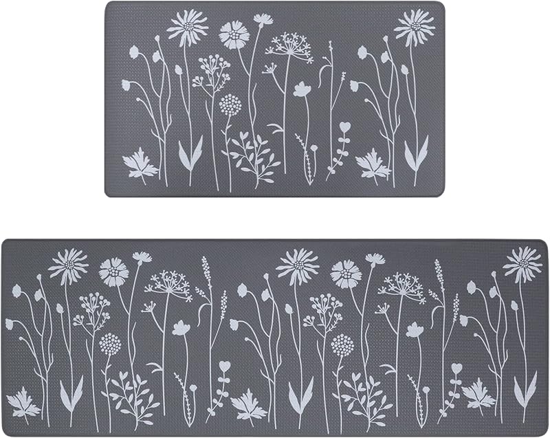 RLAVBL Kitchen Mats Set 120x44cm + 75x44cm Non-Slip Grey