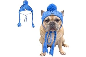 FABULOUS FIDO Classic Dog Knit Hat - Knitted Dog Hat with Ear Holes & Adjustable Chin Strap - Dog Beanie for French Bulldog - Soft Fabric Beanies for Dogs - Stylish Dog Accessories - Hats for Dogs - (Blue,Small)