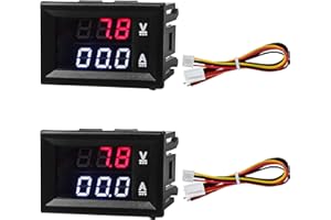 SHMZK 2 PCS 0.28" Digital Voltmeter Ammeter, DC 0-100V 50A 2 in 1 Volt Amp Meter with Connect Wires, Red & Blue Dual LED Disp
