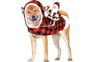 BUDDING GALLERY Dog Christmas Outfit Large Dogs Santa Riding Costume Xmas Clothes for Pet Gifts Warm Dog Winter Coat Sweater Costumes with Reindeer Hat (XX-Large, Red+Black)