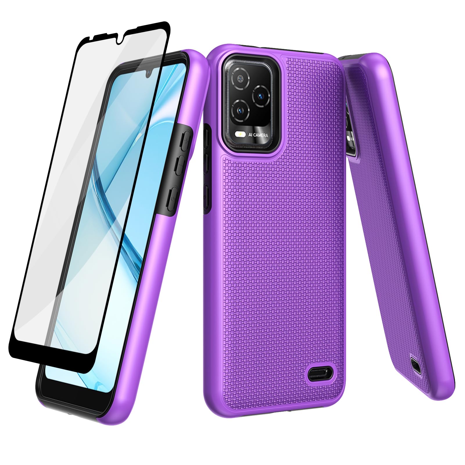Ailiber for BLU View 5 Pro Case, with Screen Protector, Dual Layer Shockproof Protective, Silicone Bumper Non Slip Back, Heavy Duty Rugged Cell Phone Cover for BLU View5 Pro-Purple