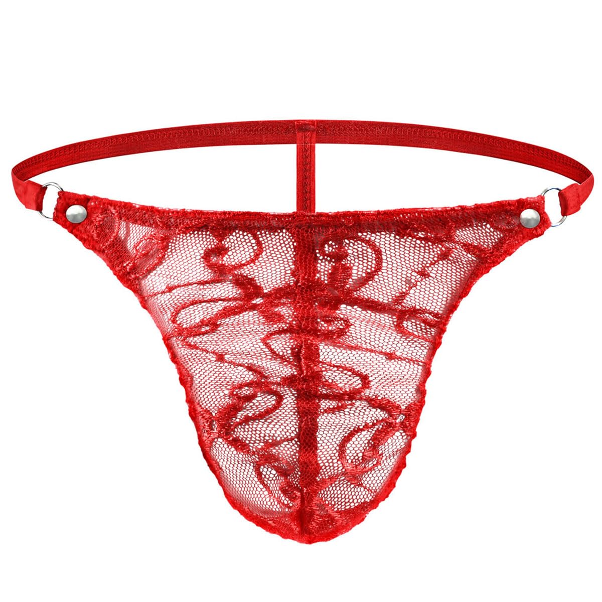 VemeFufu Men's Thong Lace Underwear Mankini G-String for Men UK Hot Funny Briefs Triangle Low Rise Stretchy Underpants Lingerie Costume 1 Pack Red