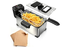Deep Fryer with Basket, 1600W, 3L Small Deep Fryer for Home Use, Cattleman Cuisine Fryer Pot with Timer Control, Temperature 