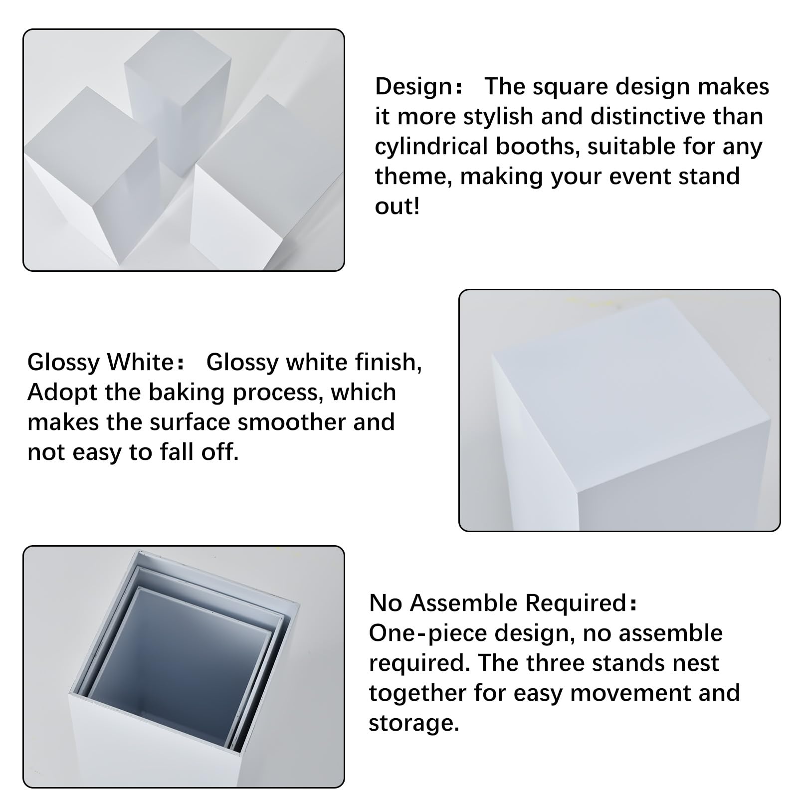 Vincidern 3PCs Metal Pedestal Stand for Party, White Display Stands Pillars for Wedding, Sculpture Display Column Decoration Cube