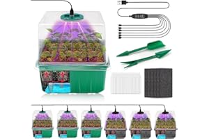 Self-Watering Seed Starter Tray, 6 Packs 72 Cells Reusable Seed Starter Kit with Grow Light and Adjustable Humidity Domes, Se