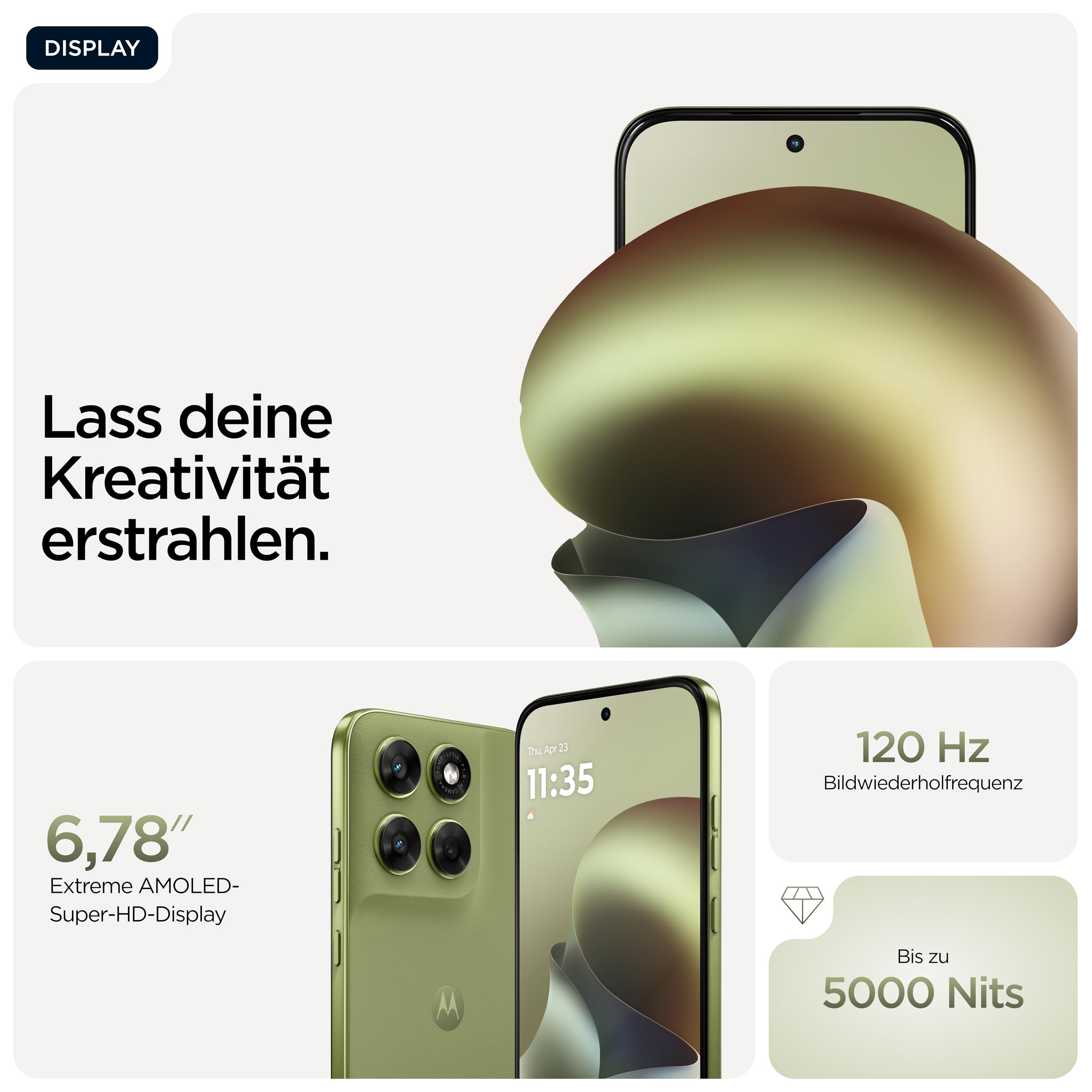 Motorola Moto g67 5G Smartphone (6,78“-Super-HD-Display mit Corning Gorilla Glas 7i, Sturz- und Kratzschutz, 50-MP-Kamera, 4/256 GB, 5100 mAh, Android 16) Pantone Nile 3