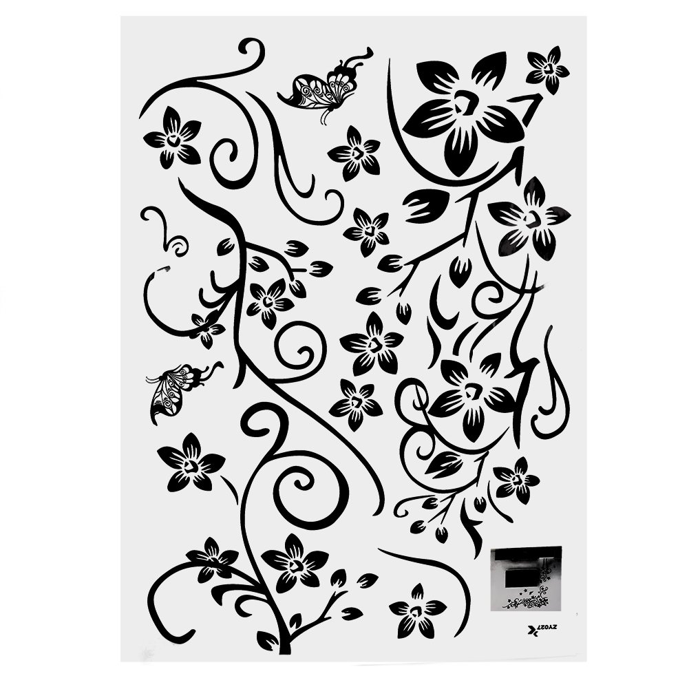 Black Flower Self-Adhesive Waterproof PVC Tile Floor Wall Stickers Removable DIY 3D Decal Kitchen Bathroom Living Room Floor TV Backdrop Decor Art