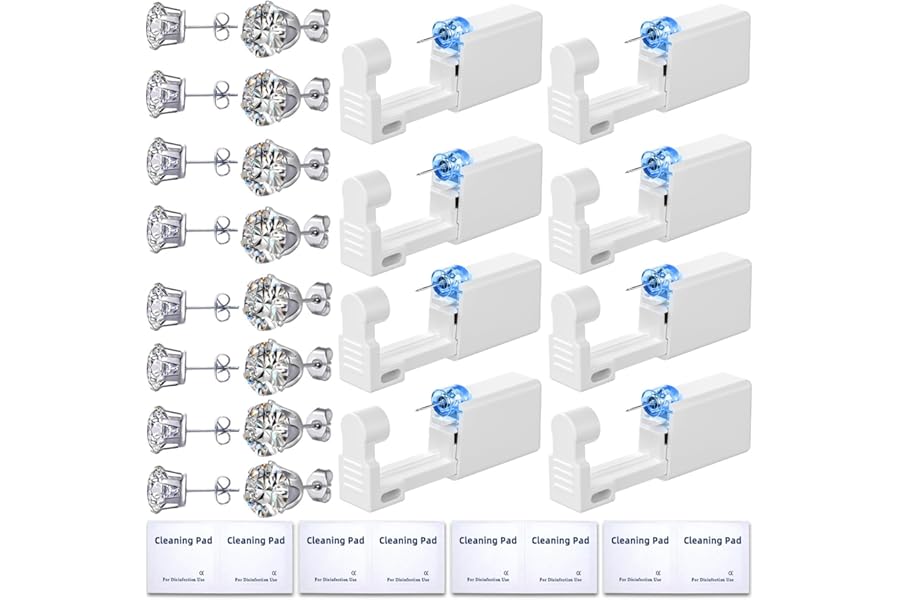 Novopiercing 24 Pcs Ear Piercing Kit: Disposable Ear Piercing Gun Kit with 8 Guns, 8 Pcs Earrings Stud, 8 Pcs Cleaning Pads