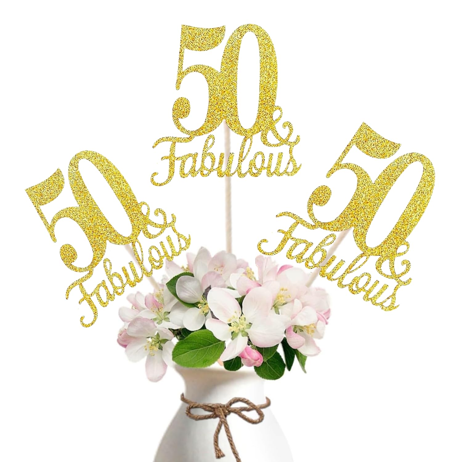 Photo 1 of 10-Pack Double Sided Rose Gold Fabulous and 50th Birthday Centerpieces for Tables, Number 50 Centerpiece Sticks, 50th Birthday Table Decorations for Women Men (Double Sided Giltter) (Gold)