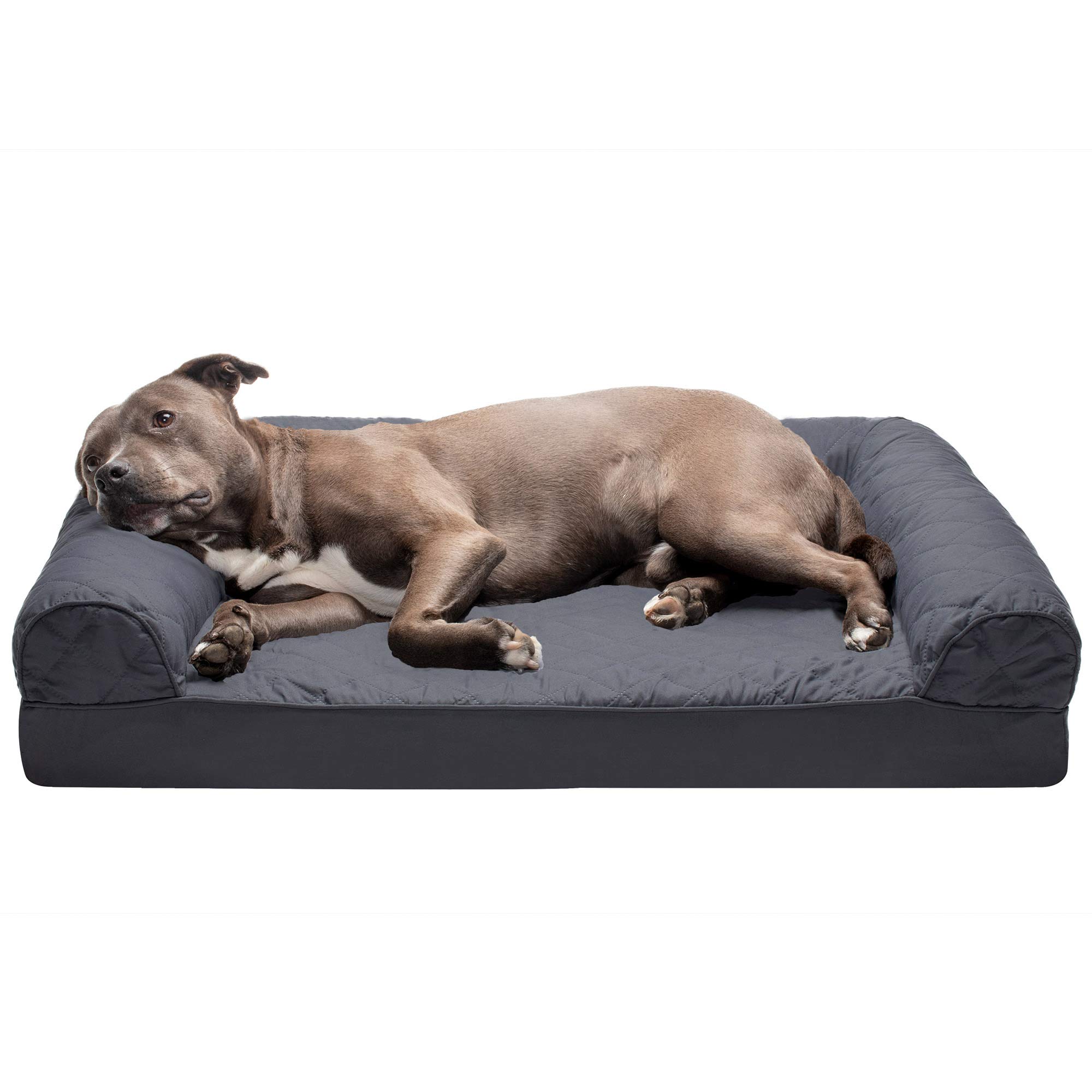 Photo 1 of Furhaven Orthopedic Dog Bed for Large/Medium Dogs w/ Removable Bolsters & Washable Cover, For Dogs Up to 55 lbs - Quilted Sofa - Iron Gray, Large