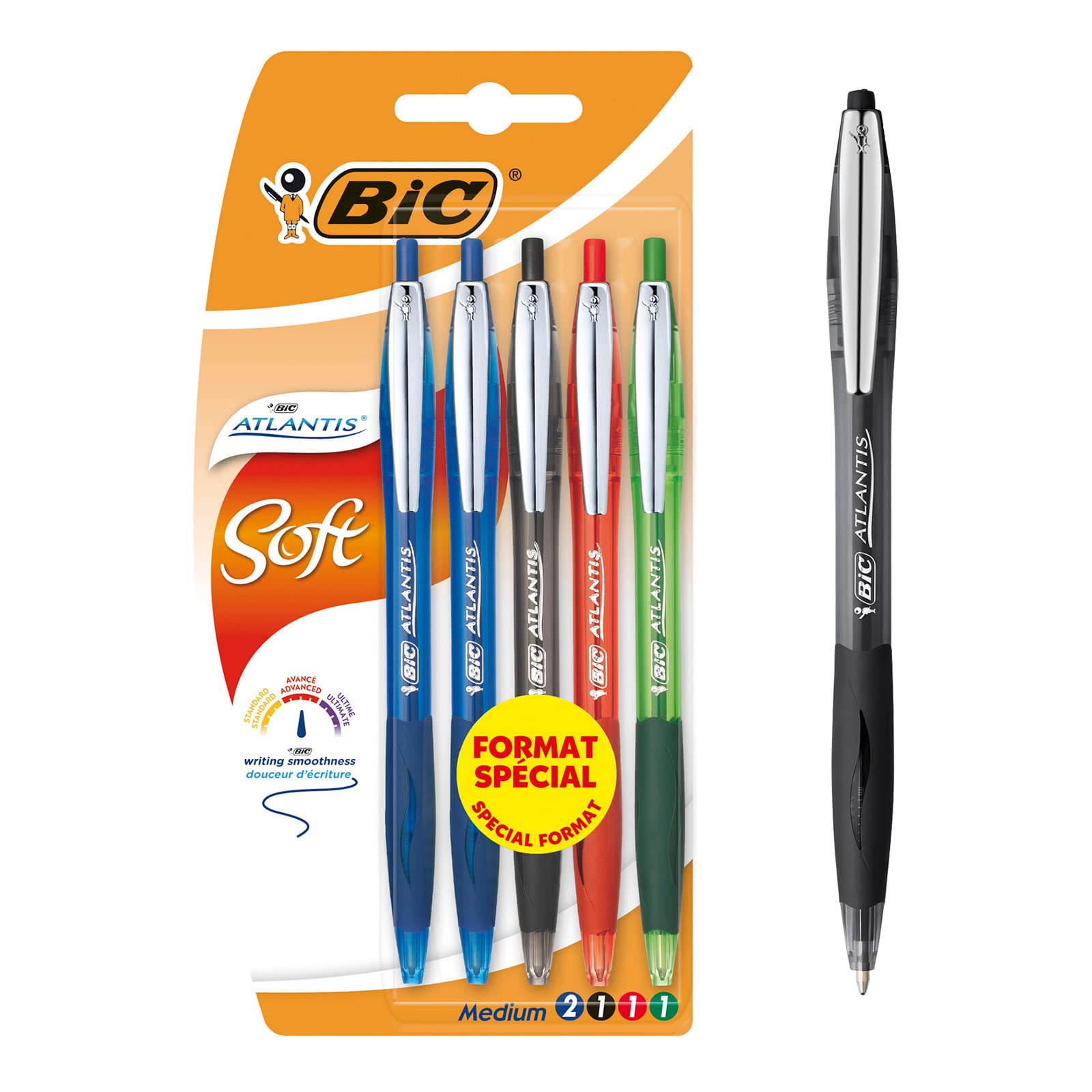 Atlantis Soft BIC Ballpoint pens - Matching Colours, Blister of 5