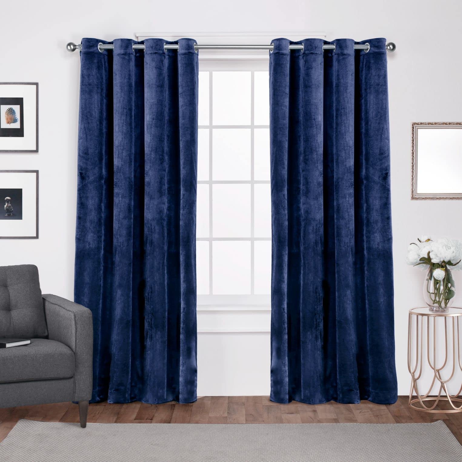 Exclusive Home Curtains Velvet Grommet Top Panel Pair, Navy Blue, 54x84, 2 Piece — image 1