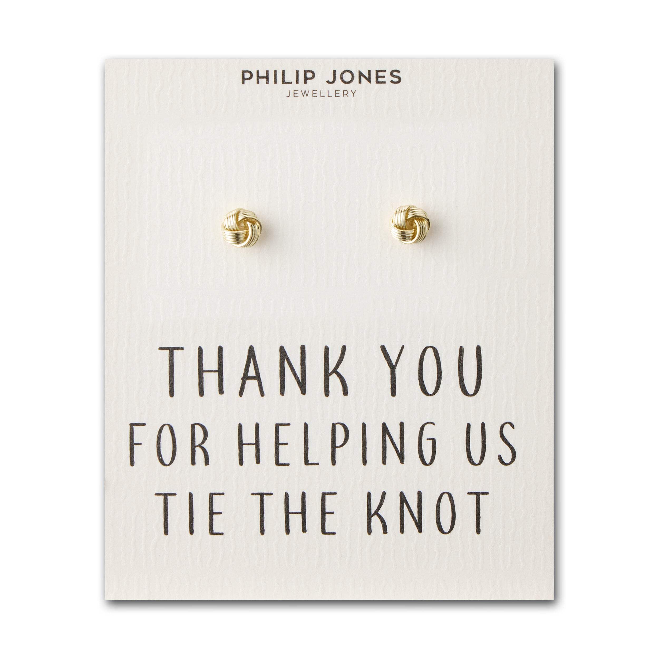 Philip Jones 18k Gold Plated Thank You for Helping us Tie The Knot Bridal Earrings with Quote Card