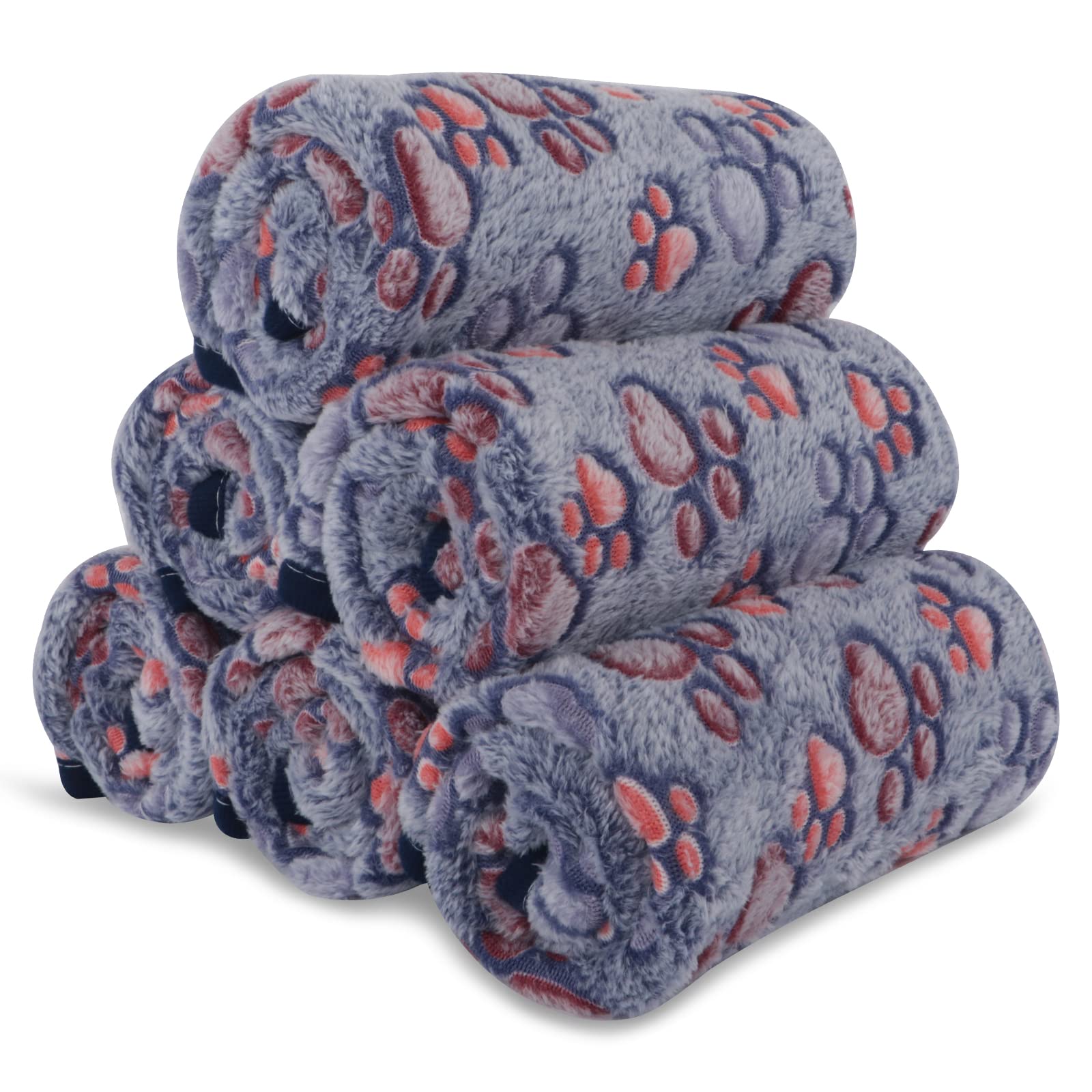 BVAGSS 6 Pack Small Dog Blanket, Super Soft Warm Pet Cover Blankets, Paw Print Puppy Fleece Flannel Blanket for Small Medium Dogs and Cats MW003 Image