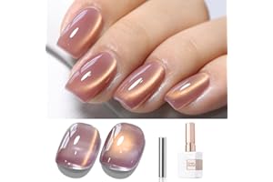 Double Rhythm 15ML Ice Glass Cat Eye Gel Polish with Magnet Holographic Glitter Shimmer Translucent Sheer Color Salon Soak Off Magnetic Nail at Home (Golden Violet-MC1129)