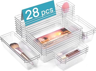 Vtopmart 28 PCS Clear Drawer Organizers Set 4 Sizes Non-Slip Acrylic Bins for