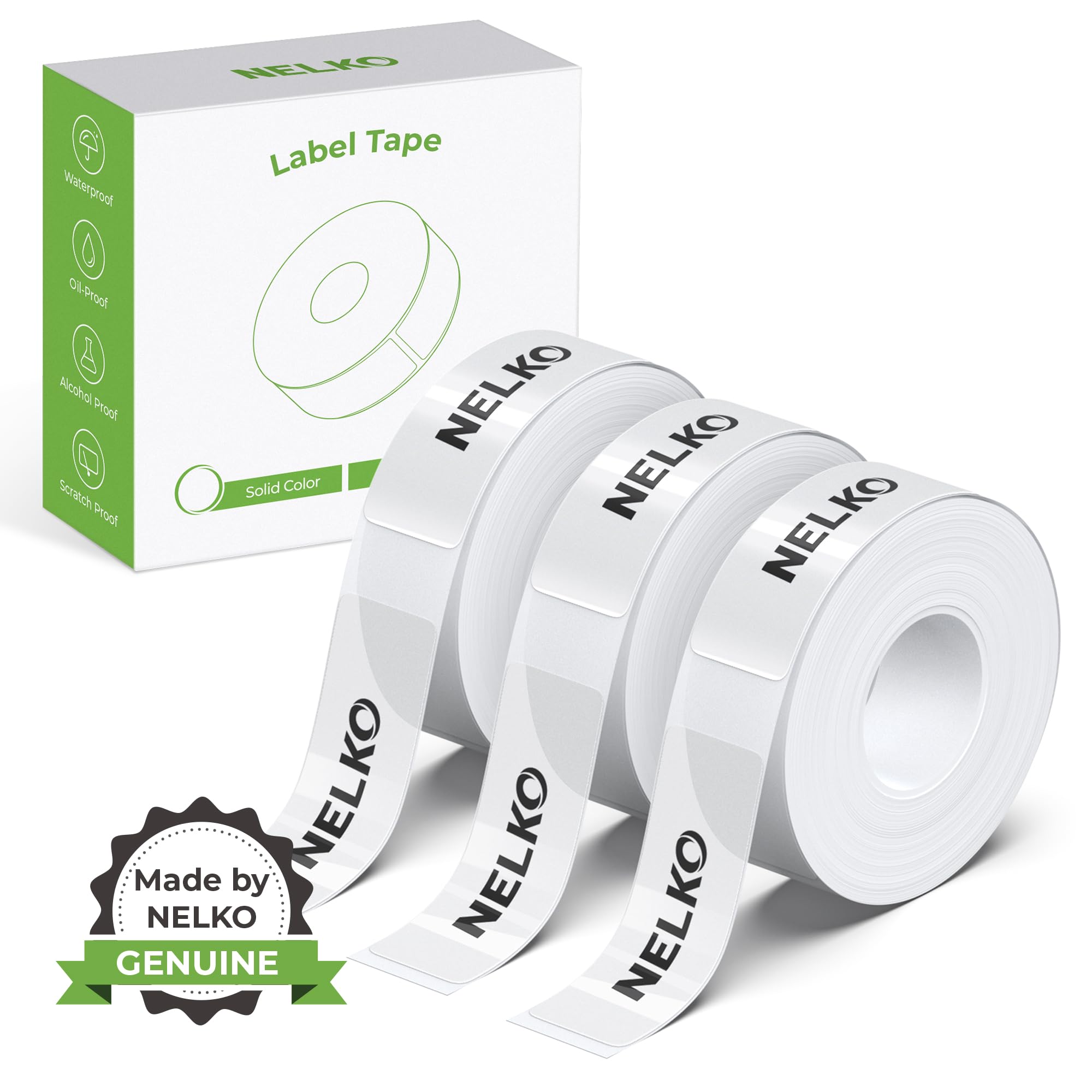 NELKO Genuine P21 Label Maker Tape, Adapted Label Print Paper, 14x40mm (0.55"x1.57"), Standard Laminated Office Labeling Tape Replacement, Multipurpose of P21, 180 Tapes/Roll, 3-Roll, (Transparent)