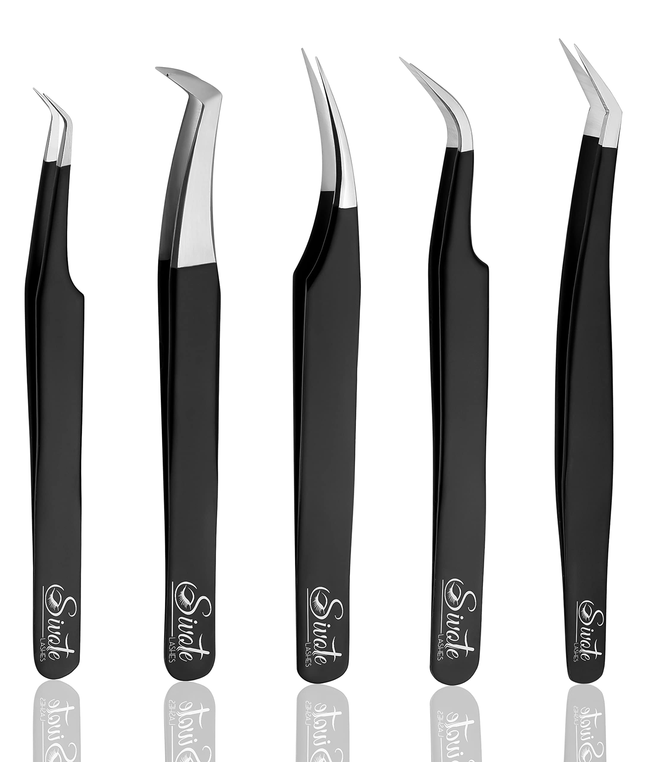 Photo 1 of SIVOTE Eyelash Extension Tweezers for Classic & Volume Lashes, 5-Pack, Black