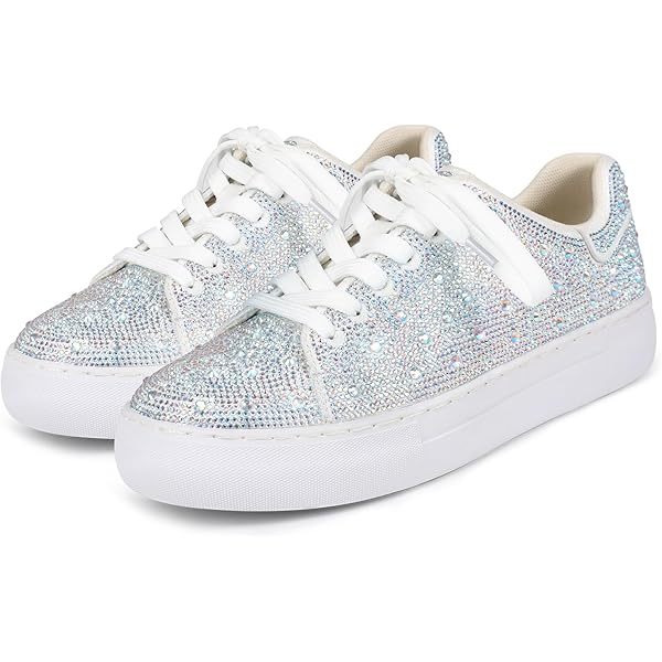 Emily Bridal Women's Wedding Sneakers - Flats With Flower Lace Detail, Tennis Shoe Style