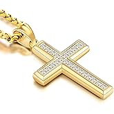 Edulex Stainless Steel CZ Cross Necklace Men Women - 18K Gold Plated 5A+ Cubic Zirconia Crucifix Pendant - Christian Religious 3mm Rolo Chain Jewelry Present
