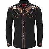 DIFICIL SLOG Men's Western Cowboy Shirt Embroidered Exquisite Long Sleeve Regular Fit Casual Snap Button Down Shirts