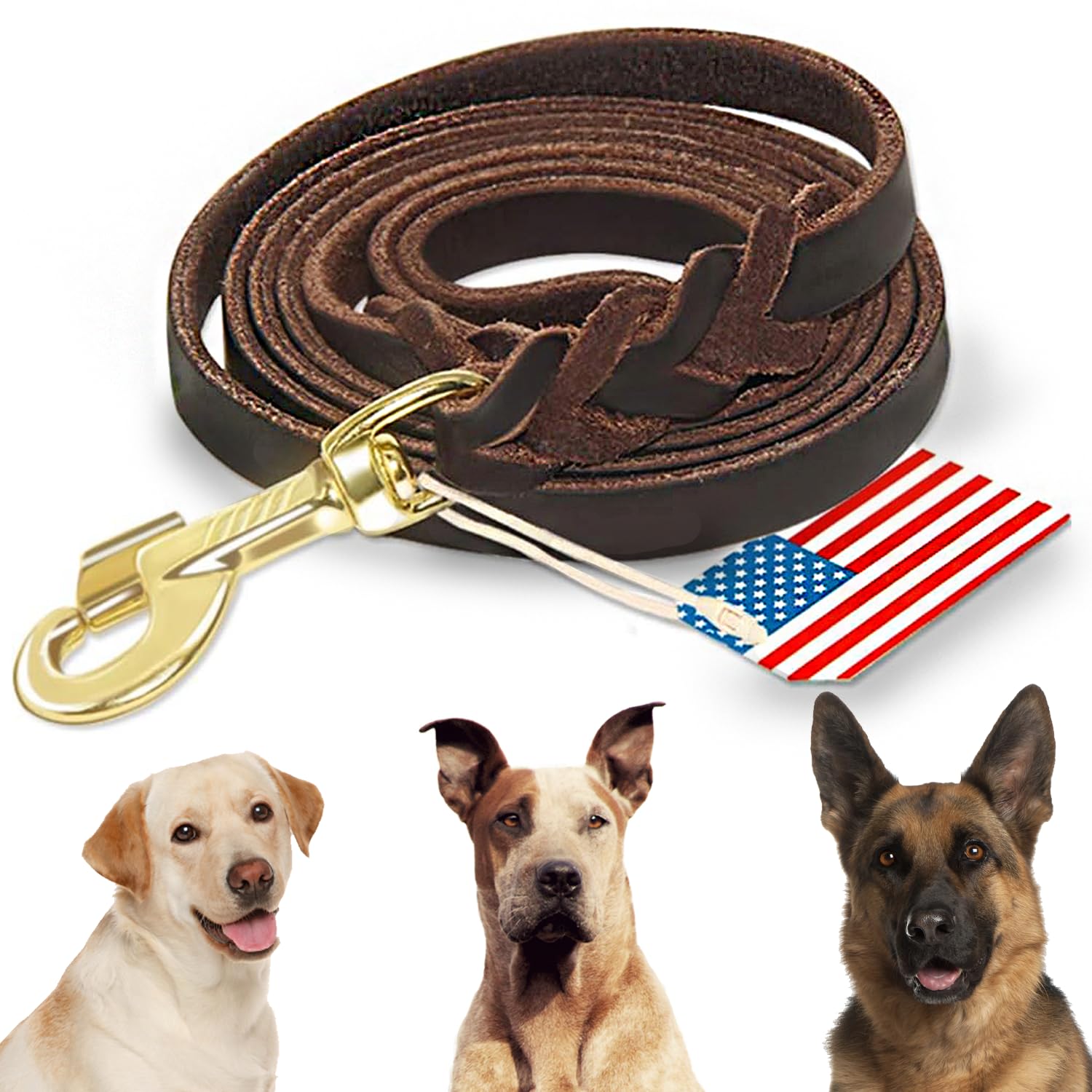 Highland Farms Select Premier Brown Leather Dog Training Lead 2.5m Ideal for Hunting Dogs or General Backyard Obedience