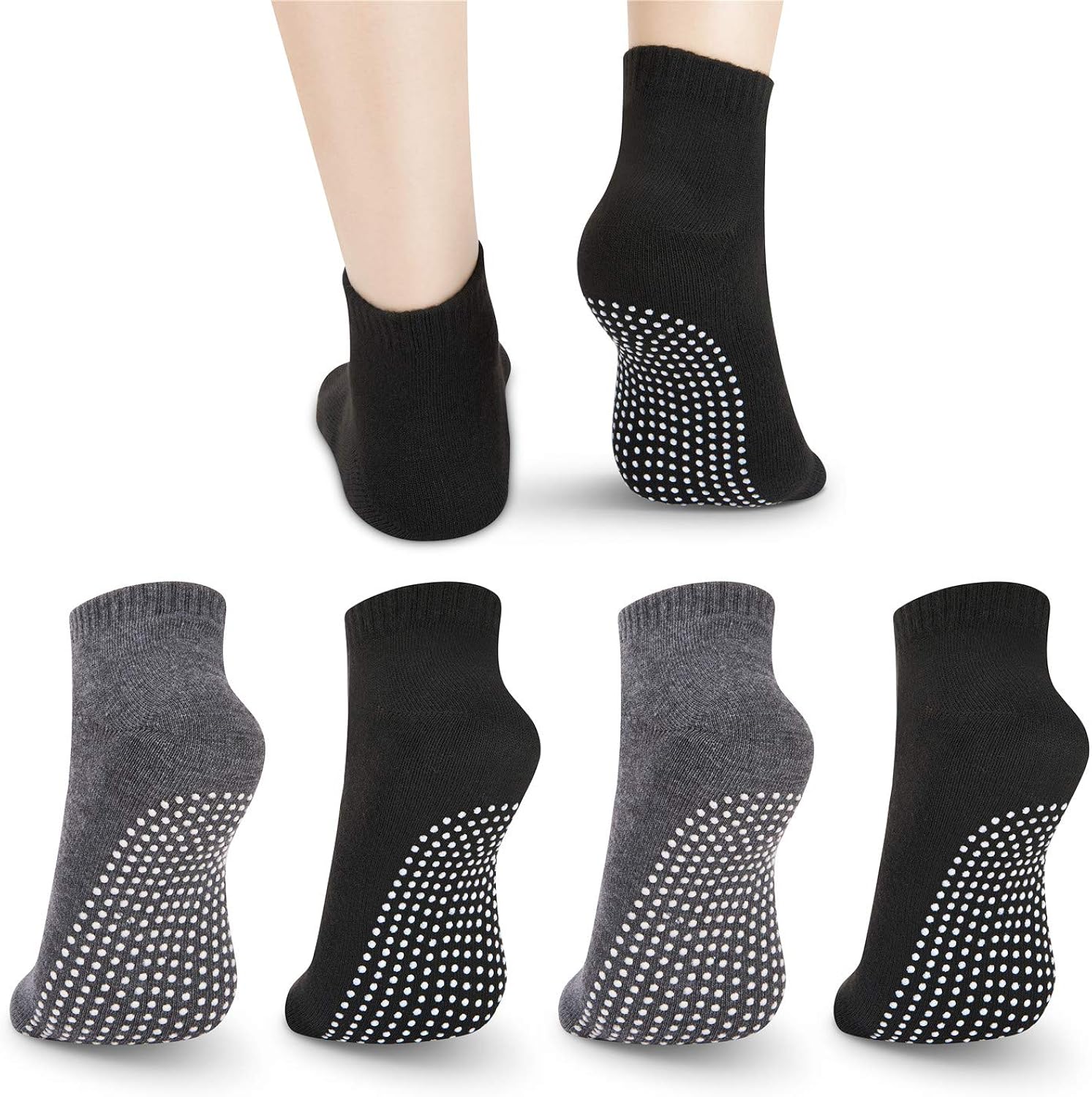 NEWCHAO Non Slip Skid Socks Gripper Yoga Socks for Women Unisex Anti Slip Pilates Trainer Socks for Men and Girl for Home Workout Barre Hospital Pack of 4