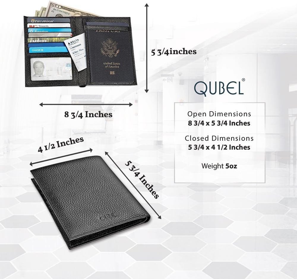  | Travel Passport Wallet Holder by Qubel - RFID Blocking - Genuine Leather - Black - For Men & Women - Gift Box Included | Passport Wallets