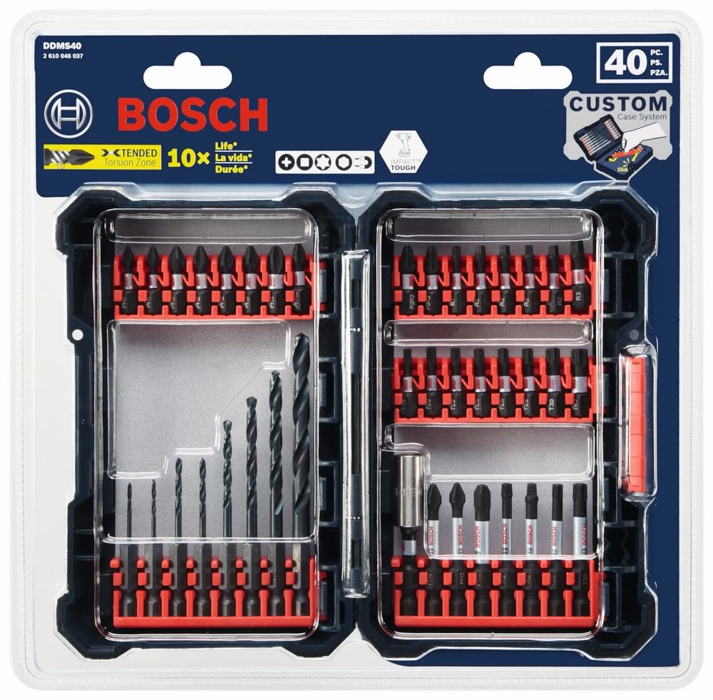 BOSCH DDMS40 40-Piece Assorted Impact Tough Drill Drive Custom Case System Set for Drilling and Driving Applications