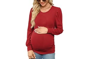 Onedreamer Women's Maternity Shirts Puff Sleeve Round Neck Tunic Top Casual Pregnancy Clothes