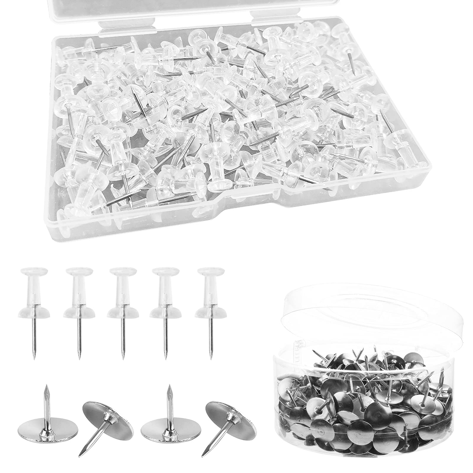 Set of 600, Push Pins Set, SourceTon 500 Count Flat Head Push Pins and 100 Count Clear Plastic Head Push Pins