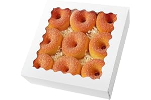 qiqee 8x8x2.5 Inch White Pastry Box With Window Donut Pie Boxes 12pcs Bakery Box (Auto-pop Up)