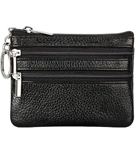 Hibate Black Small Mini Size Leather Coin Purse Change Pouch for