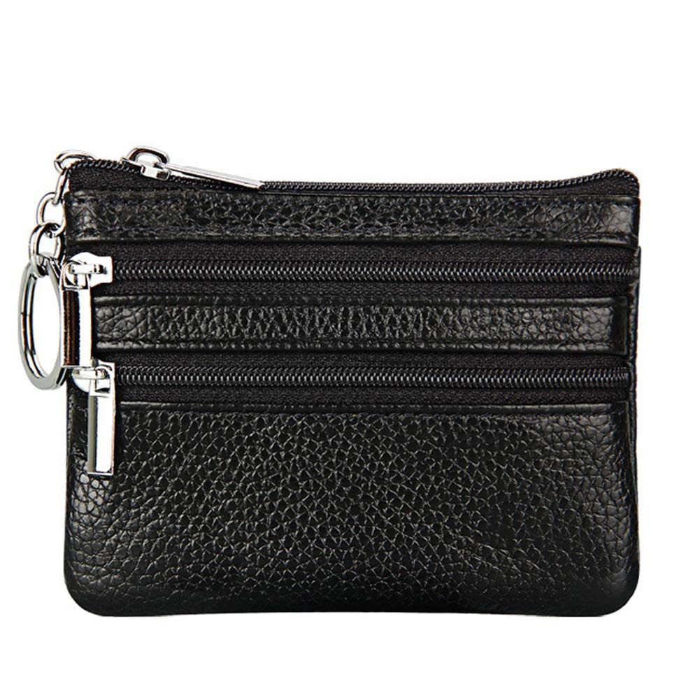 Women's Genuine Leather Coin Purse Mini Pouch Change Wallet with Keychain,Black — image 1