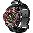 23-in-1 Survival Military Digital Watch, Mens Tactical Multi-Functional and Adjustable Wristband Outdoors Waterproof Sports Watches with Compass Paracord Band