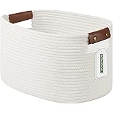 ECDYQXVU Cotton Rope Basket, Storage Baskets with Handle, 15x10x9 Inch Woven Basket for Shelves, Laundry, Towels, Clothes, Books (White 1Pack)