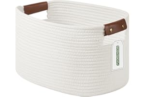 ECDYQXVU Cotton Rope Basket , Storage Baskets with Handle, 15x10x9 Inch Woven Basket for Shelves, Laundry, Towels, Clothes, Books, Toys (White 1Pack)