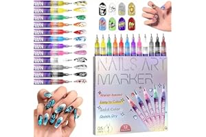 BIEITVI 3D Nail Art Pens Set - 0.5MM Fine Tip Quick-Drying Acrylic Paint Markers, Multicolor Dotting Liner Brush for DIY Nail Design, Portable Manicure Tools for Home Salon Beginners (12 Colors)