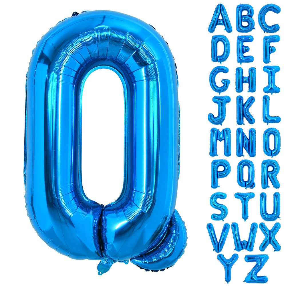 TONIFUL 40 Inch Large Blue Letter Q Giant Alphabet Letter Balloons,Foil Mylar Big Balloons for 2026 Graduation Birthday Party Anniversary New Year Graduation Supplies Decorations