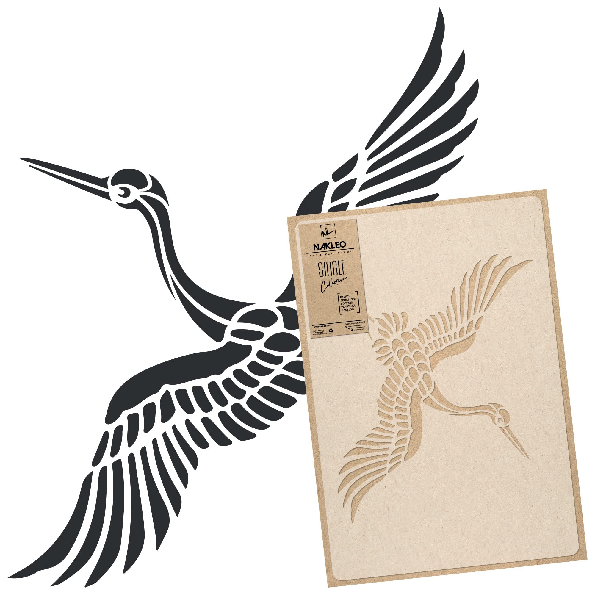 NAKLEO Large Wall Painting Stencil 43x64 cm, Japanese Flying Crane Art Deco Oriental Pattern, Reusable Plastic Template, DIY Art and Craft Home Decor, Floor Wood Fabric Furniture