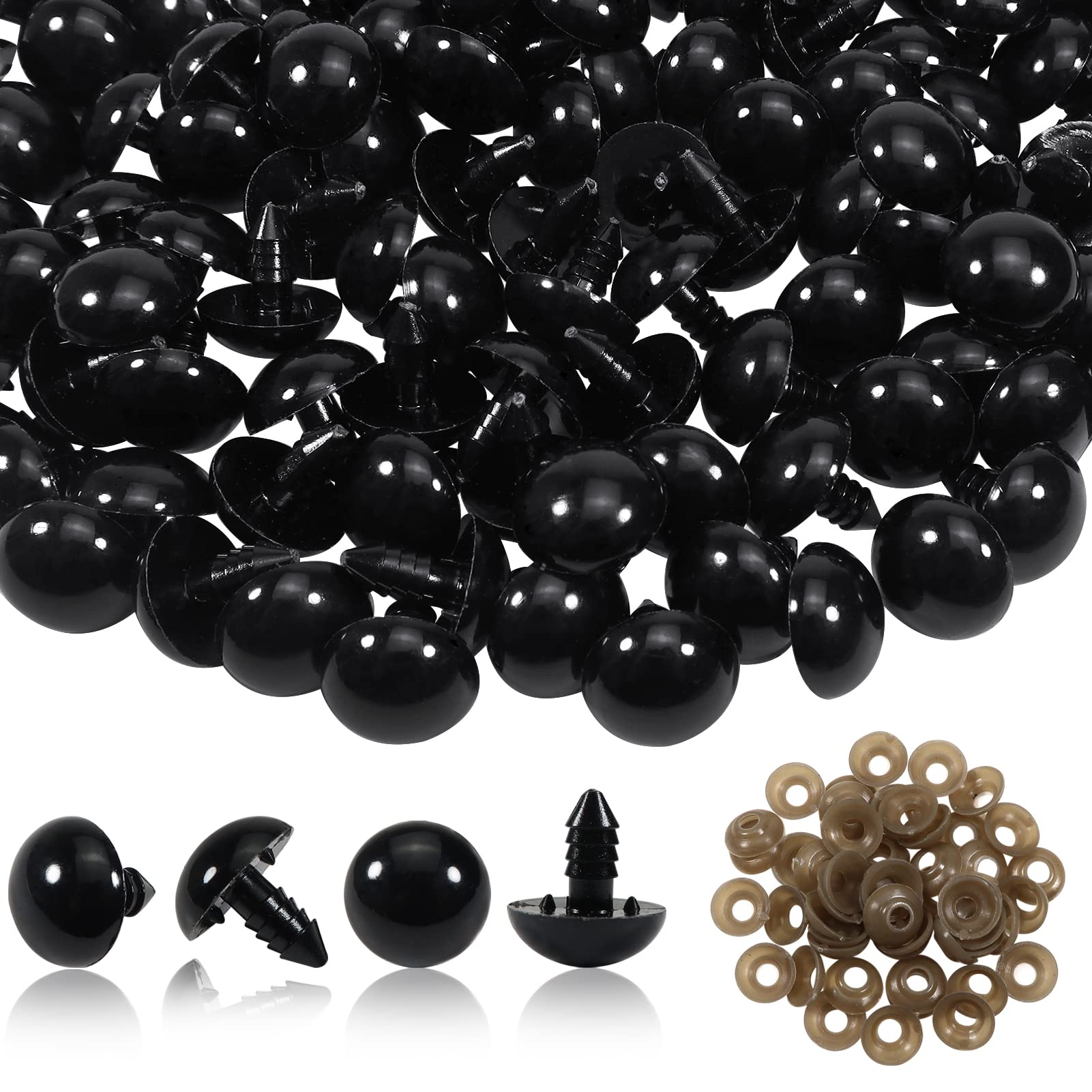 TOAOB 50pcs Black Plastic Safety Eyes 18 mm Doll Eyes with Washers for DIY Crochet Animal Eyes Plush Puppet for Doll Making