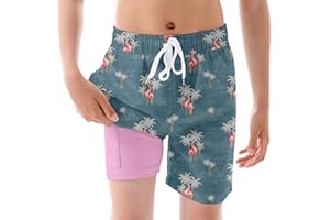Ahegao Boys Swim Trunks with Compression Liner Big Kids Bathing Suit Quick Dry Board Shorts for 6-20 Years