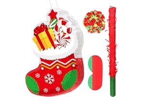 Harrycle Christmas Stocking Piñata 16 Inch Christmas Mexican Piñata with Stick Blindfold and Confetti Pack Christmas Piñata Bundle for Xmas Birthday Holiday Piñata Game Favors Photo Prop Decoration