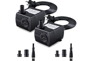 CWKJ Fountain Pump, 2 Packs 80GPH(4W 300L/H) Submersible Water Pump, Durable Outdoor Fountain Water Pump with 7.2ft（2.2m） Power Cord, 3 Nozzles for Aquarium, Pond, Fish Tank, Water Fountain Pump