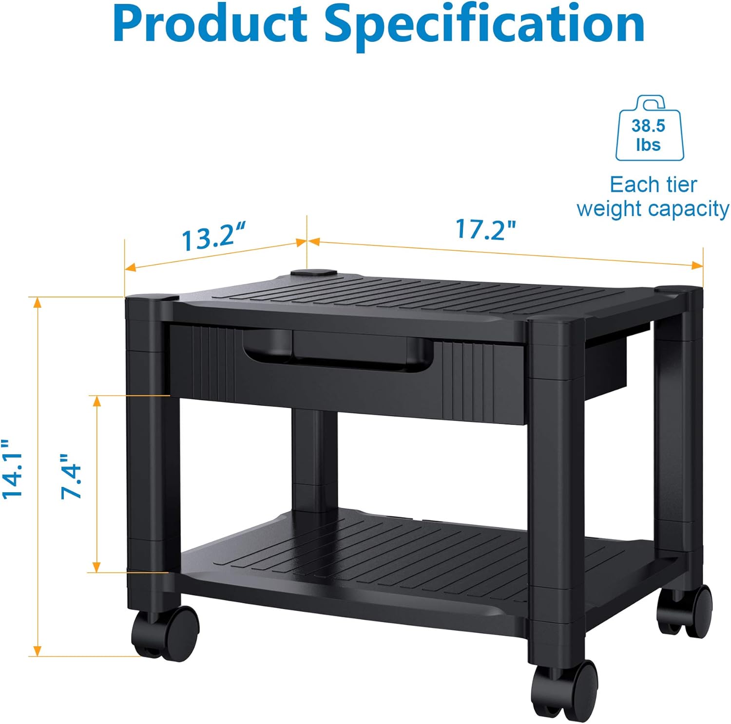 Printer Stand - Under Desk Printer Stand with Cable Management & Storage Drawers, Height Adjustable Printer Desk with 4 Wheels & Lock Mechanism for Mini 3D Printer by HUANUO : Office Products