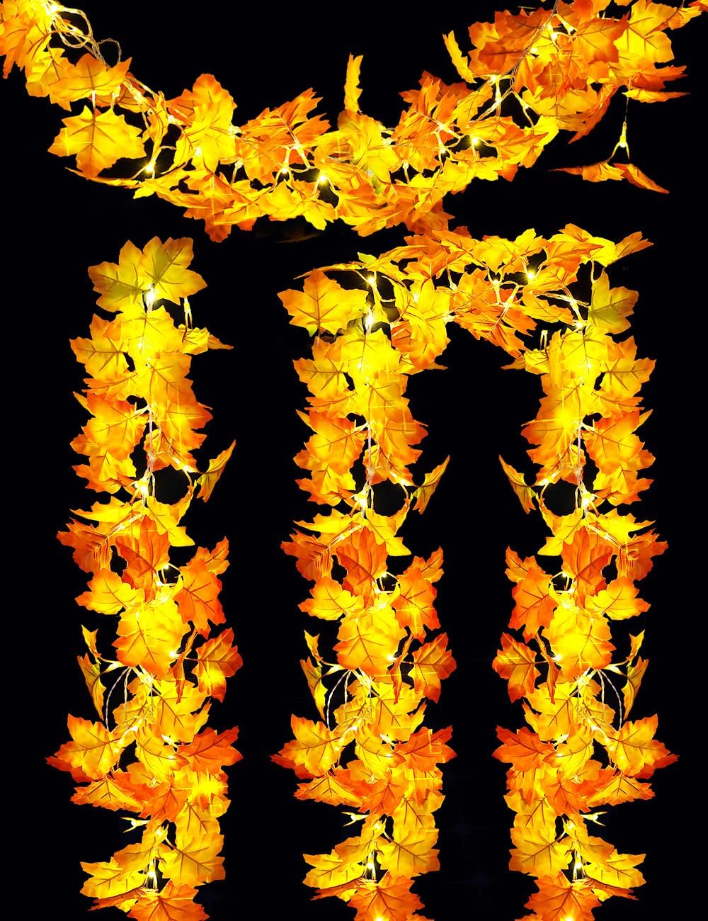 Wreaths, Garlands & Swags - 3 Packs Fall Decorations Fall Garland with Lights, 30ft 75 LED Total Lighted String Fall Garland. Autumn Maple Leaves Garland with Light Battery Operated Home Decor Thanksgiving Halloween Christmas